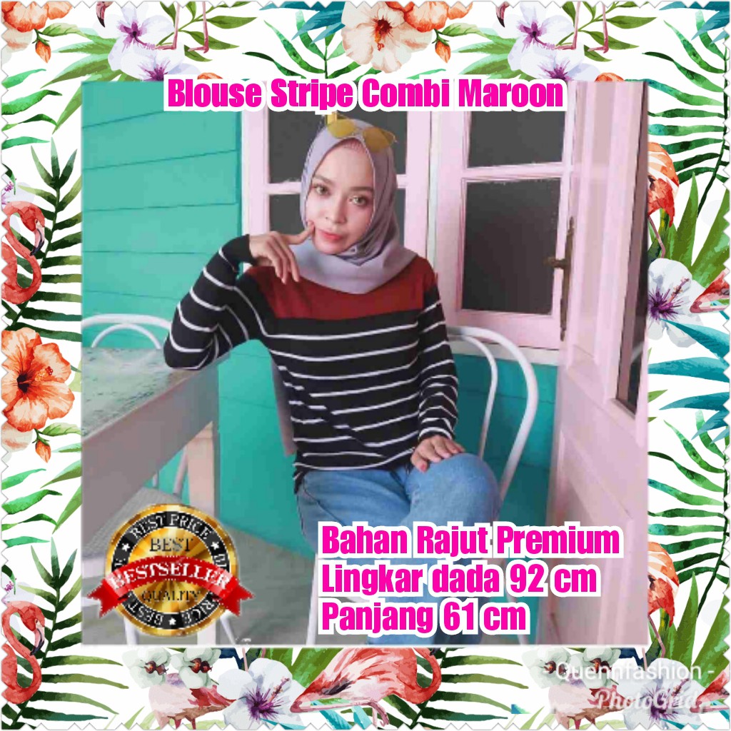 TERMURAH BLOUSE COMBI STRIPE DUSTY  / ARMY / MAROON /TERBARU /TERLARIS/TERPOPULER/TERMURAH