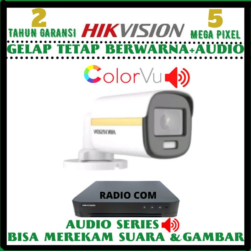 PAKET CCTV HIKVISION COLORVU 4 CHANNEL 1 KAMERA 5MP GELAP TETAP BERWARNA+AUDIO KOMPLIT