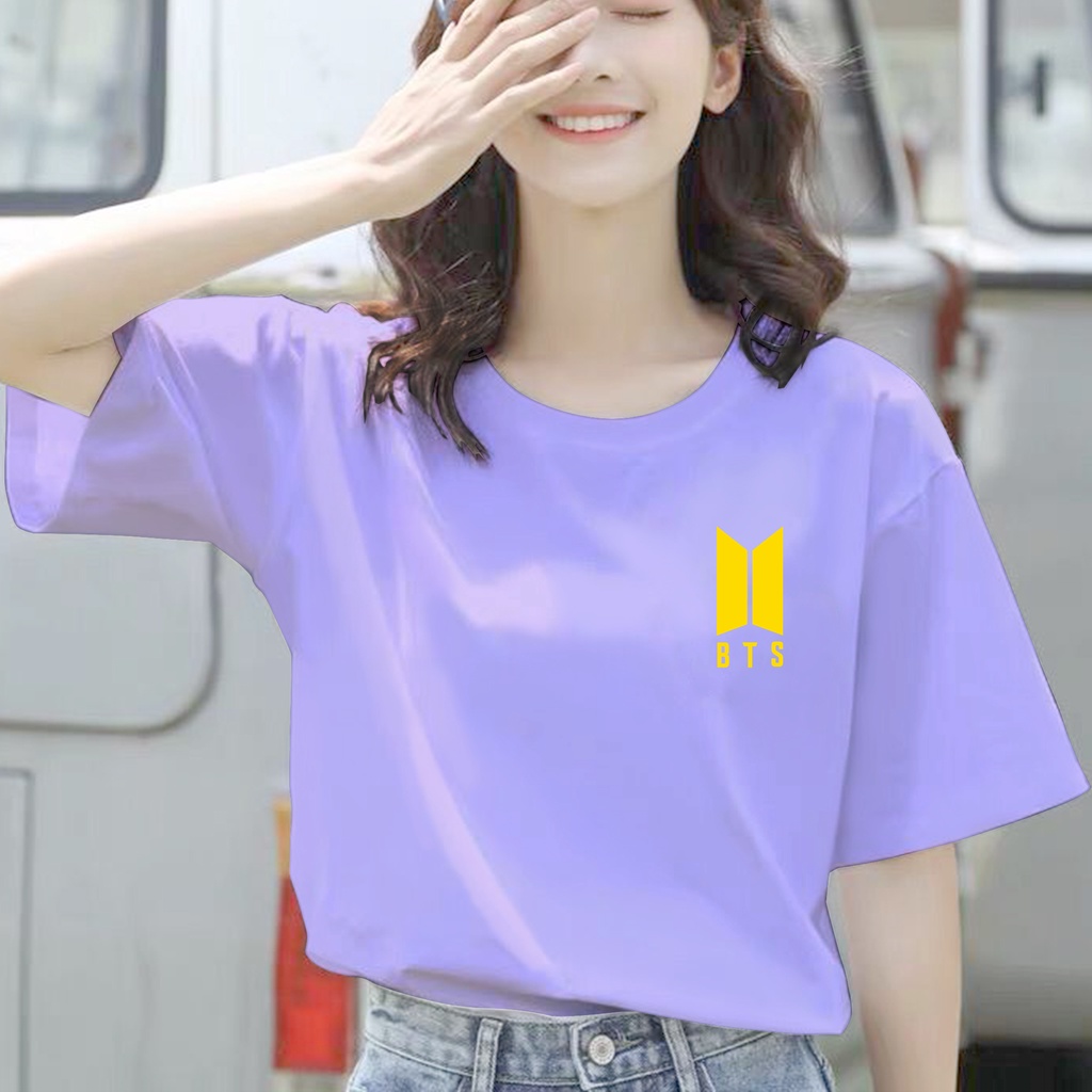 CALVIERO SHOP - BAJU KAOS ATASAN WANITA PRINT BTS LOGO YELLOW