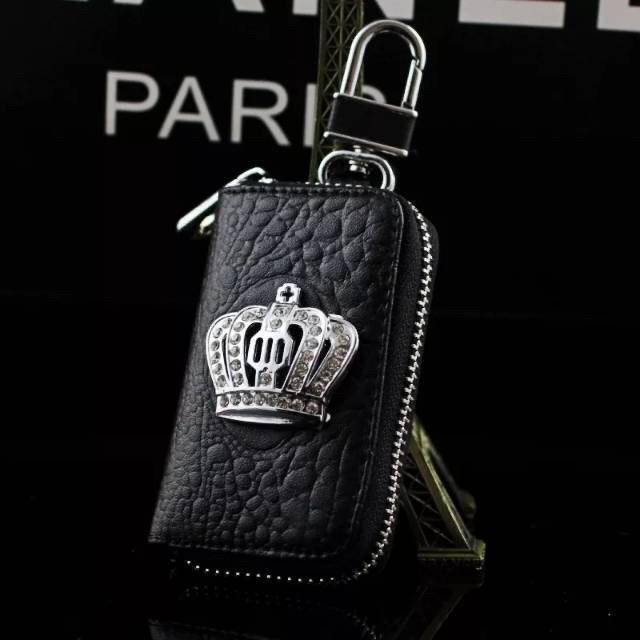 Dompet Kunci Motif Kulit Jeruk FULL BLACK Edition DAD Crown Mahkota