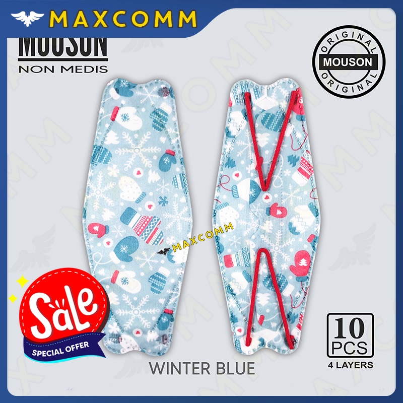 Masker Mouson KF94 Motif Winter Blue 4 ply isi 10 Masker Non Medis Sekali Pakai