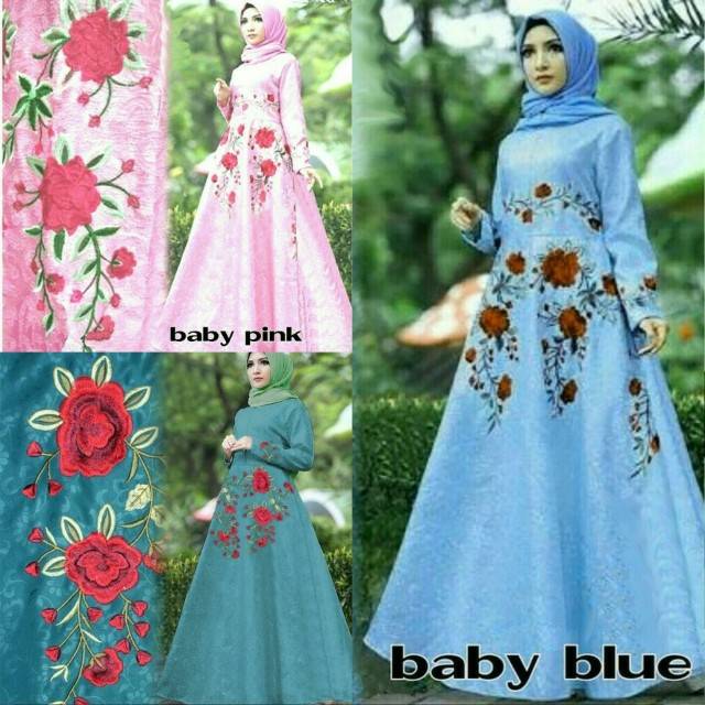 Gamis dress maxi laluna bordir hidup bahan embos