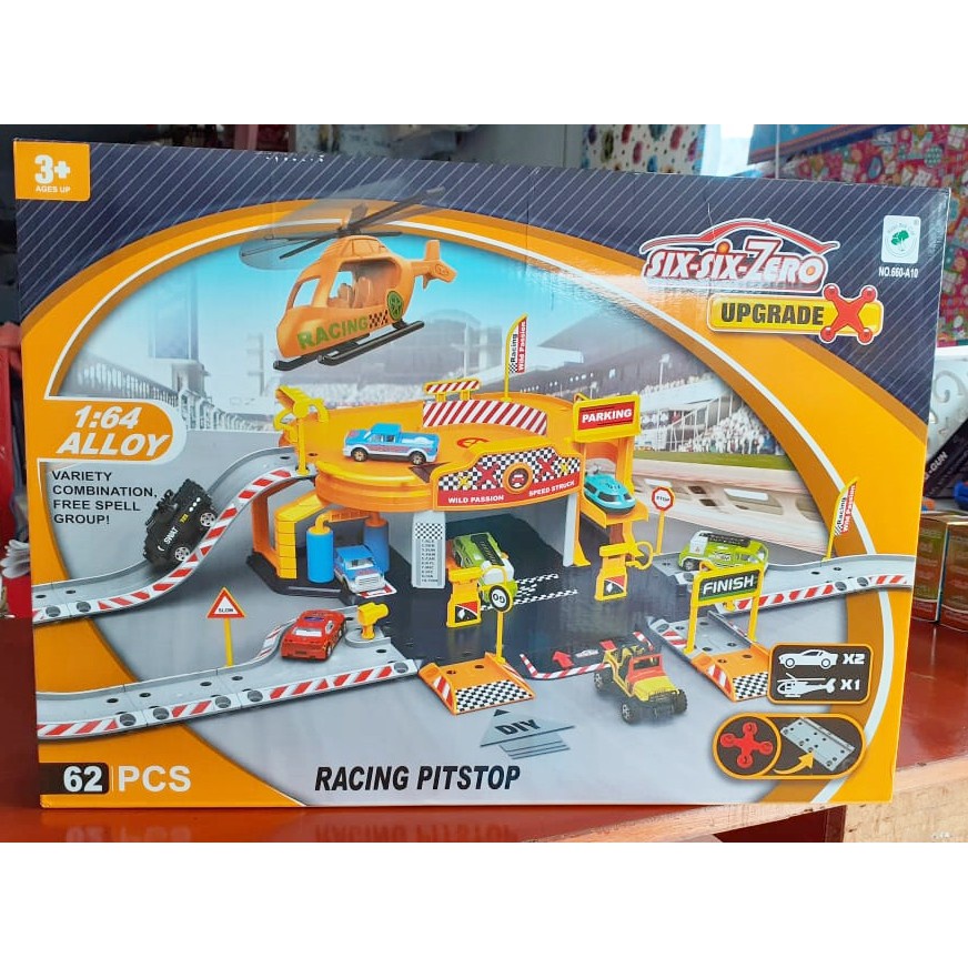 Mainan Anak Parking Lot Trackset Racing PITSTOP Orange Isi 62Pcs/ Mainan Anak