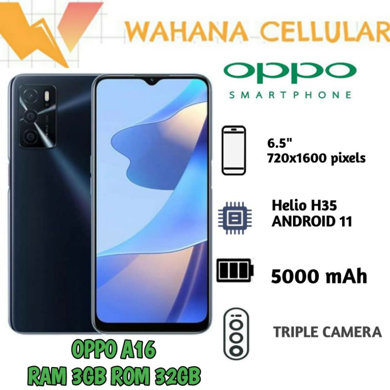 HP OPPO A16 3/32 GB - OPO A16 RAM 3GB ROM 32GB GARANSI RESMI HITAM - Silver