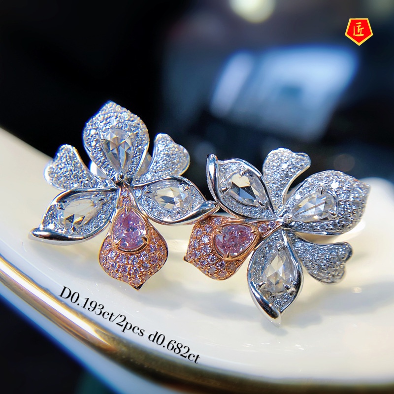 [Ready Stock]Luxury Natural Argyle Pink Diamond Orchid Design Earrings