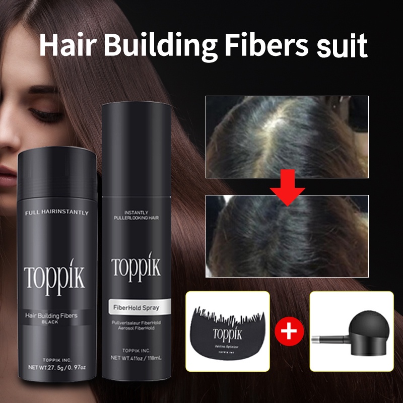 Toppik  Hair Building Fiber 27.5gr Original Caboki Dexe Keralux Fibratin Thickening Spray-Hitam