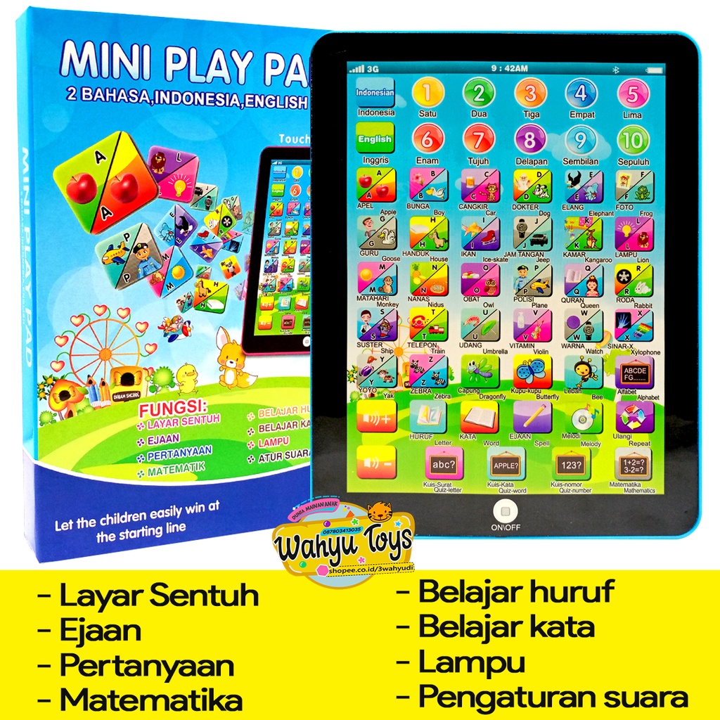 MAINAN EDUKASI ANAK LAPTOP / IPAD / APEL BELAJAR MEMBACA / EJAAN / MATEMATIKA 2 BAHASA