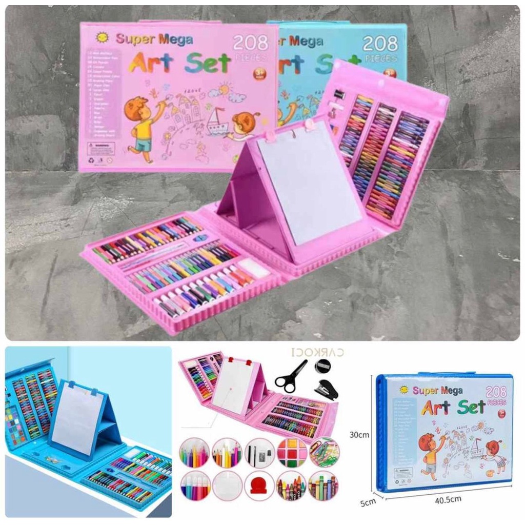 viral crayon set anak / Super Mega Art Set isi 208pcs warna pensil krayon Crayon Mewarnai / alat gambar mewarnai  /alat lukis cat air hadiah anak