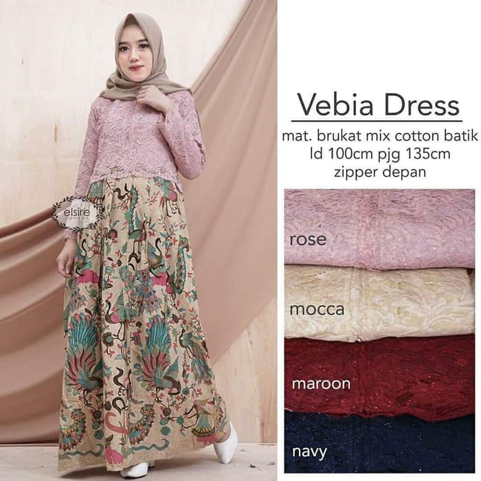 Zola_Batik Batik Gamis Brokat Vebia Dress Brokat - Cendrawasih