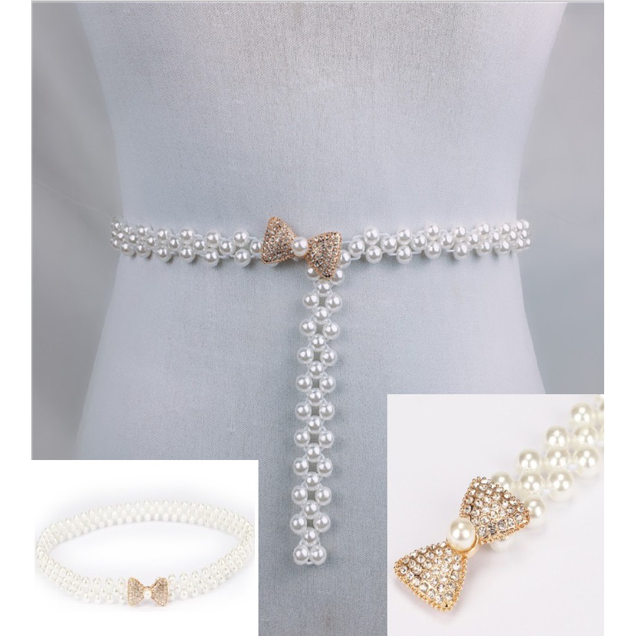 Ikat Pinggang Wanita MUTIARA PITA 01 Korea Fashion Style  Women Pearl Belt Gasper Cewe Sabuk Elastis