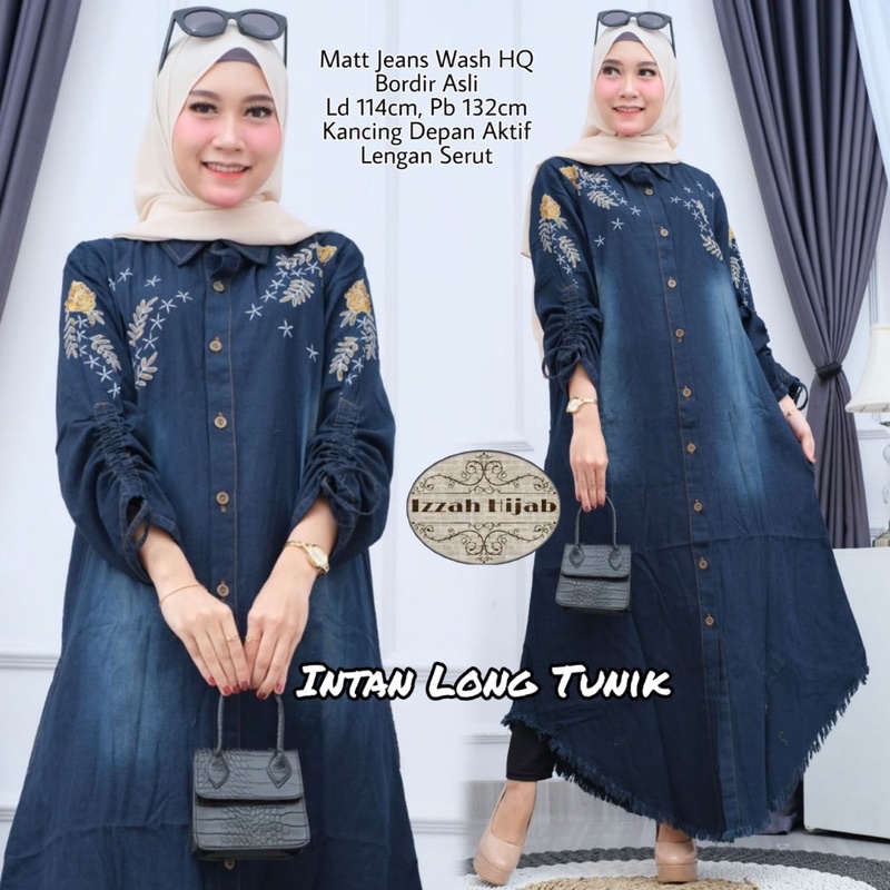 Intan long tunik/Tunik jeans/Tunik dewasa/tunik moderen masa kini/tunik lebaran/ tunik jeans jumbo/ 