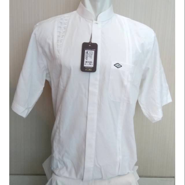 Baju Koko ALMIA AL MIA Premium tangan Pendek Pria pakaian Putih Original gamis Makassar Katun Asli