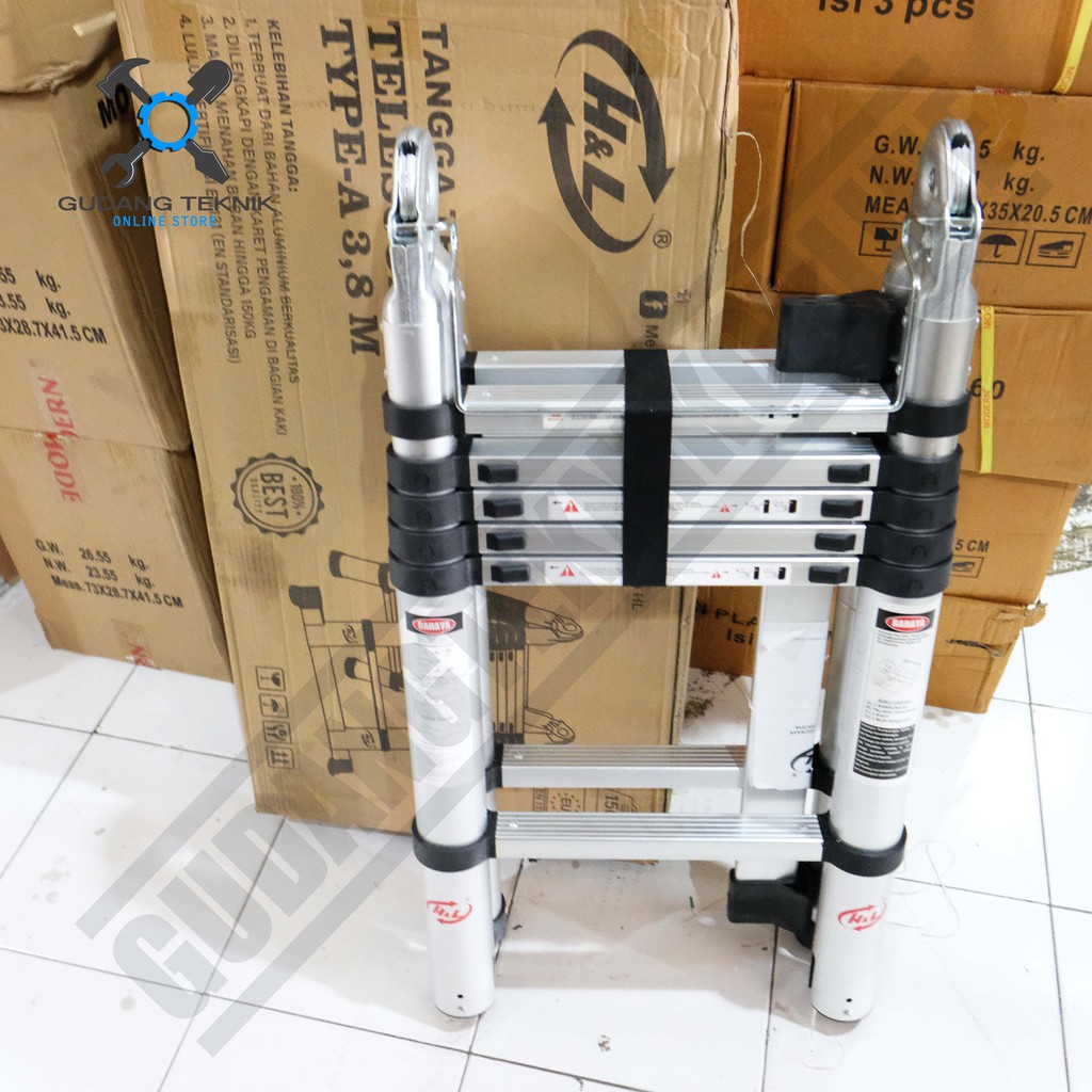 Tangga Teleskopik Type A Double 3.8 meter H&amp;L - Telescopic Ladder Tipe A 3.8M Tangga Lipat