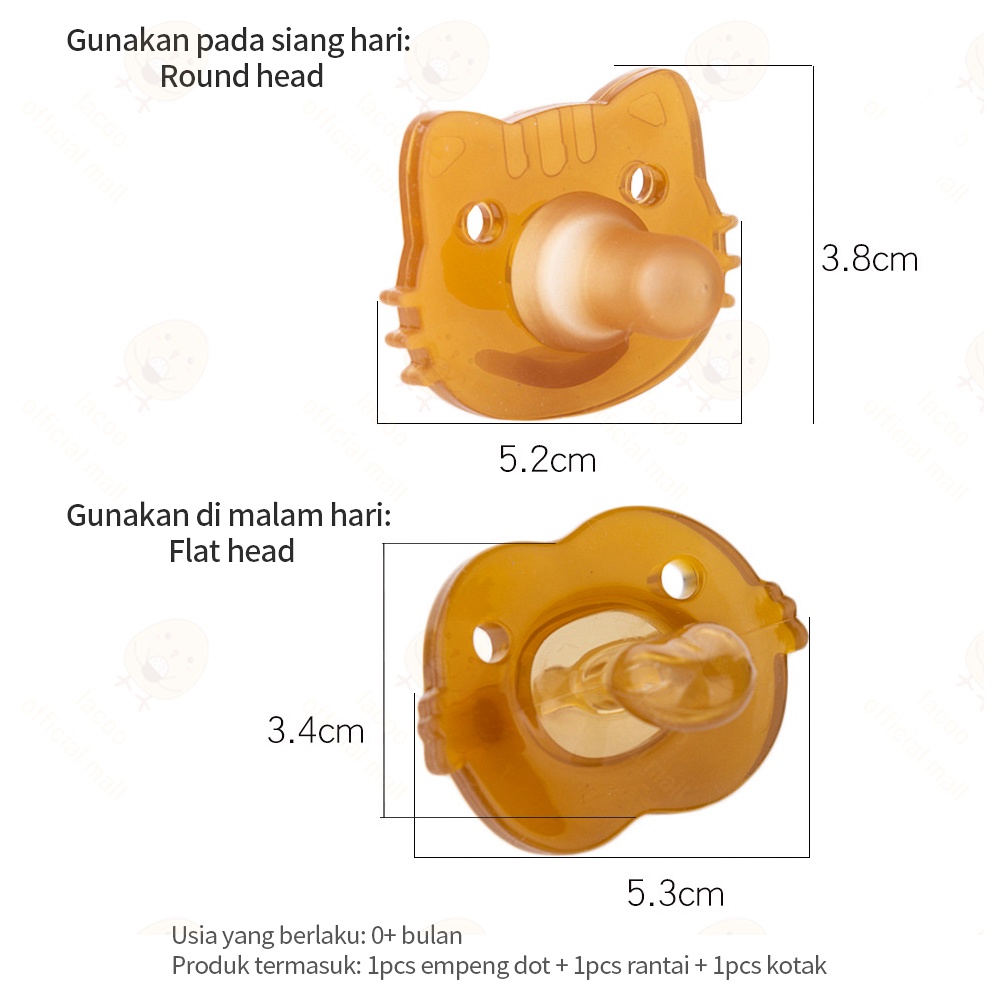 Lacoo Set Empeng Dot bayi silikon baby pacifier dengan rantai dan Kotak