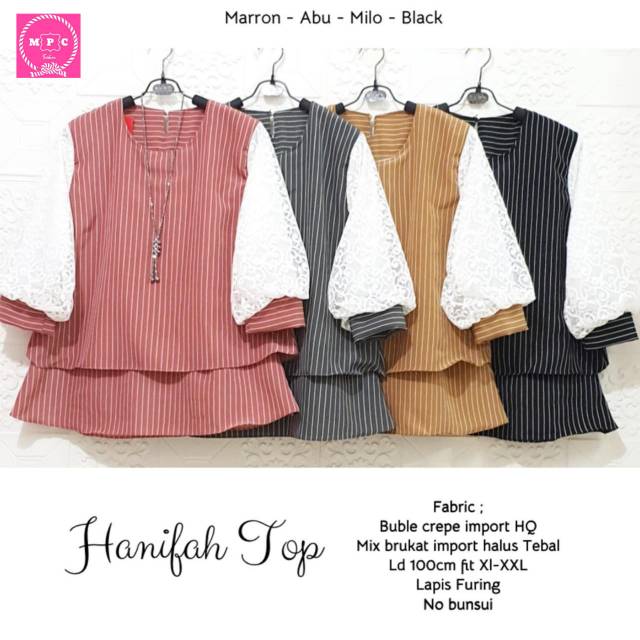 Hanifah top import crepe brukat berfuring
