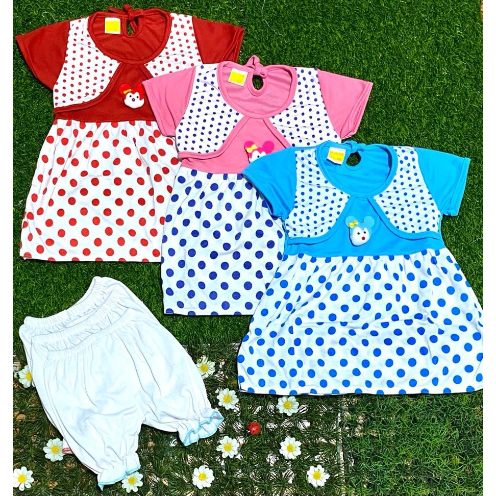 baju anak perempuan dress motif full kadot lucu setelan 3-18bulan