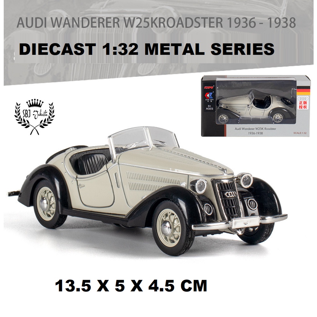 DIECAST miniatur MOBIL AUDI WANDERER W25K ROADSTER 1936 SKALA 1:32