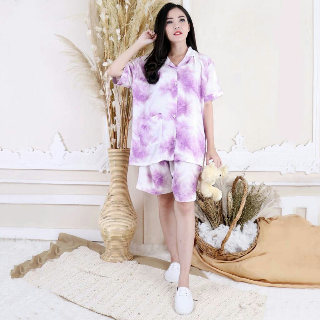 Baju Set piyama wanita baju tidur tie die Vera celana panjang real pic size XXL