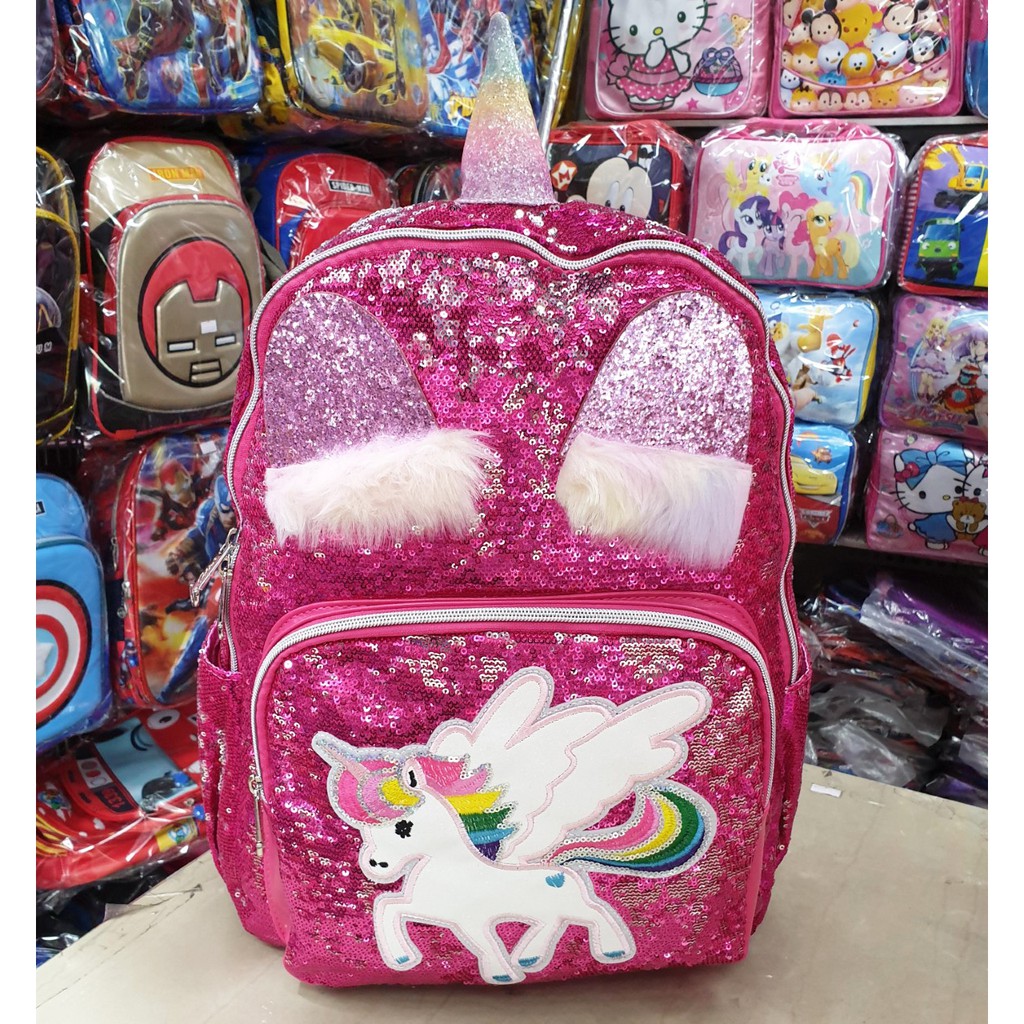 TERBAIK CUCI GUDANG TAS RANSEL /Backpack Sekolah / Fashion SD / Remaja Gambar KUDA Pony Sequin Usap IMPORT16inch