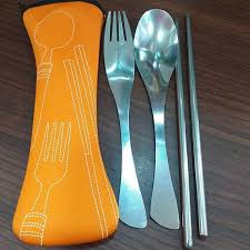 Grosir Souvenir Pernikahan Sendok Garpu Sumpit Set Pouch Portable -