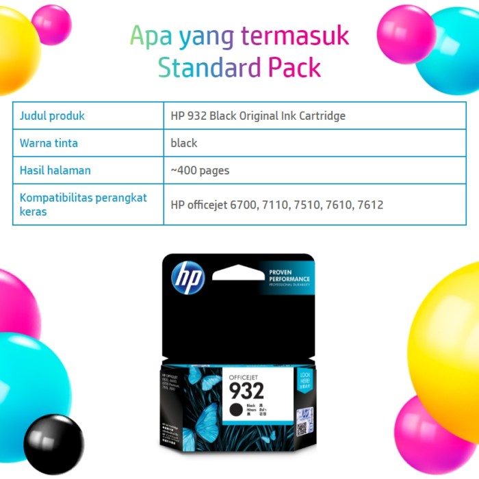 CARTRIDGE HP 932 BLACK / TINTA CATRIDGE HP932 HITAM ORIGINAL - RESMI