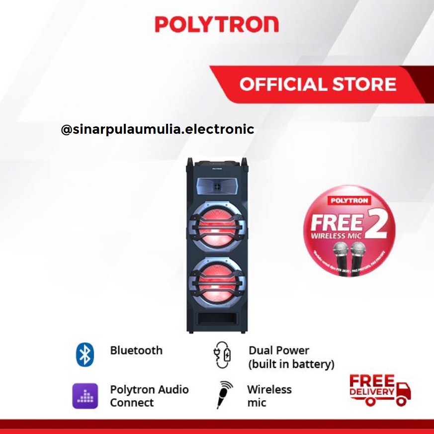 Polytron Speaker Trolley Portable 12 Inch Free 2 Mic - PTS 12KF25 / PTS 12 KF 25 / PTS 12 KF25 / PTS