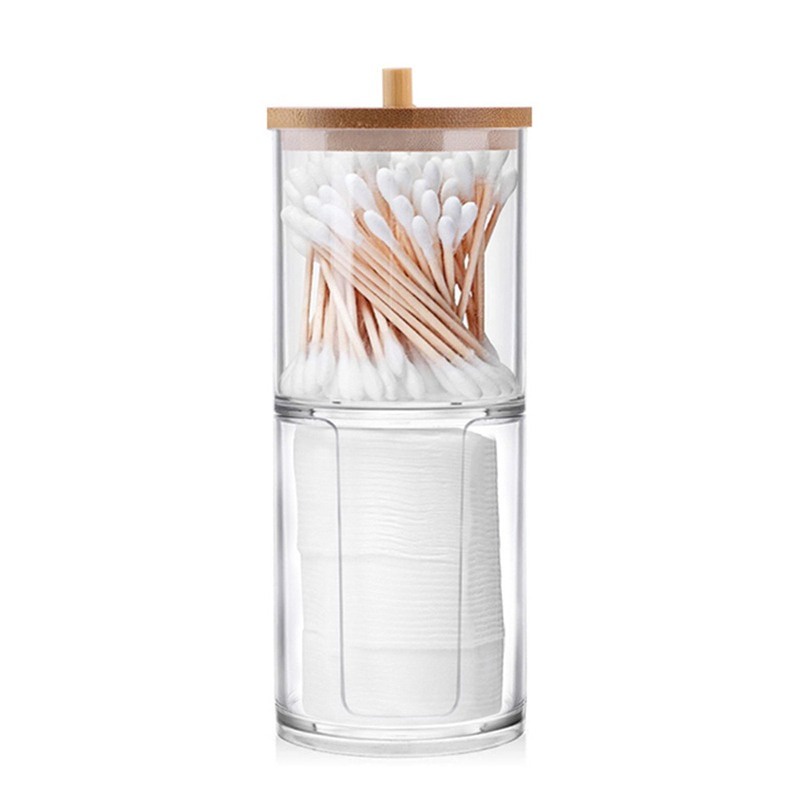 Kotak Penyimpanan Cotton Buds Kapas Wadah Serbaguna Tutup Kayu Elegant Organizer Swab Container Transparent