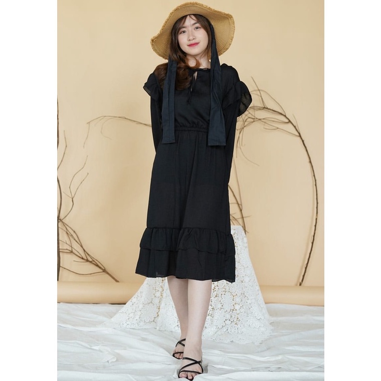 NAOMI CRINKLE DRESS - Midi Dress Korean Style | Baju Crinkle Lengan Panjang Ruffle Terbaru