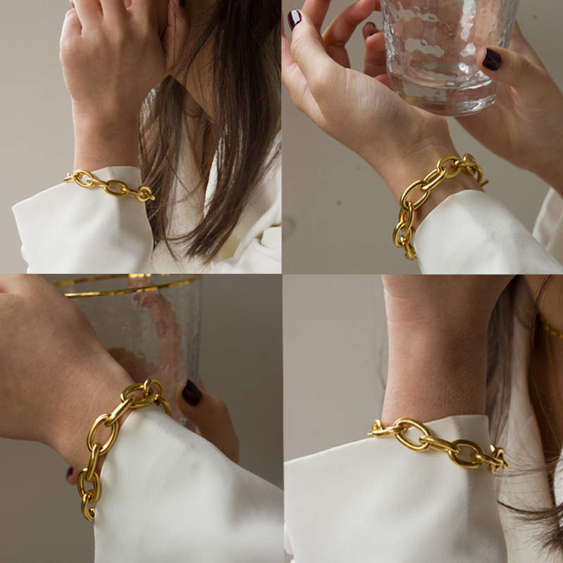 Gelang Rantai Emas Besar Gaya Vintage Korea Hip-Hop Untuk Wanita