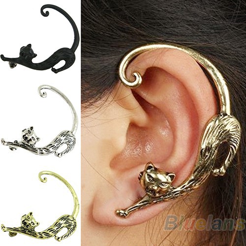 1 Pasang Anting Tusuk Bentuk Kucing Gaya Vintage Punk Gothic Untuk Wanita