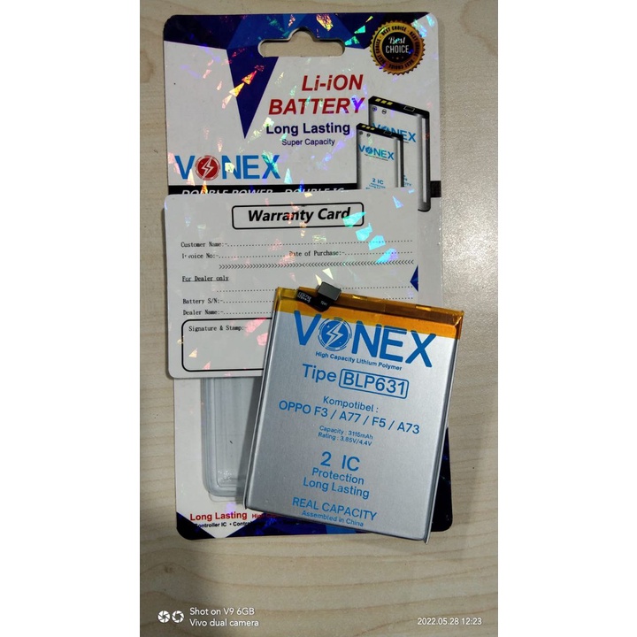 Baterai Double Power Oppo F3 BLP-631 Batre HP Vonex Original Baterai Double Power Oppo F5 BLP-631 Ba