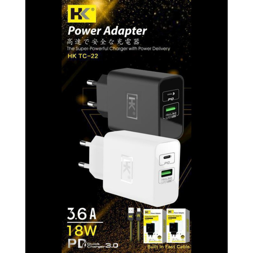 KEPALA CHARGER HK D22 QUICK CHARGER 3.0 3.6A 18W USB TYPE C