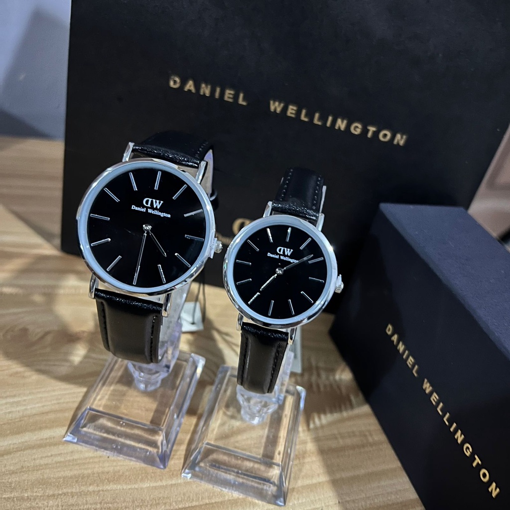 Jam Tangan Couple Tali Kulit Free Box &amp; Baterai Cadangan (BISA COD)