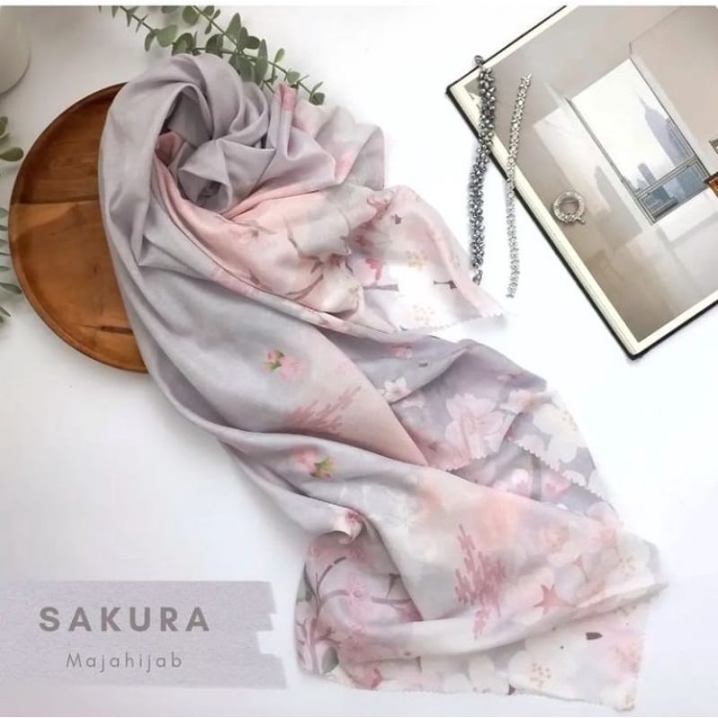 hijab printing eksklusif majahijab sakura logo pelat metal