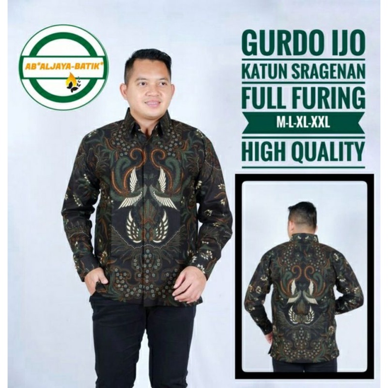 COD, [PREMIUM]  XXXL Baju Batik Jumbo Pria Kenongo Kemeja Katun Gurdo ijo Hem BigSize TERBAIK