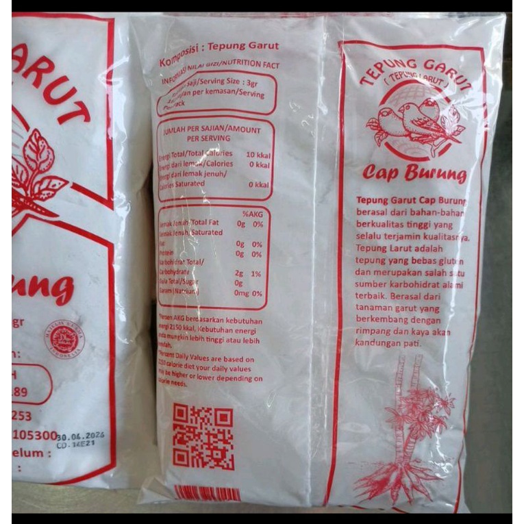 Tepung Larut Cap Burung 500 gr / Tepung Garut 500gr / Ararut / Arrowroot Flour