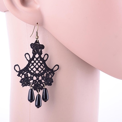 Hu Hu Hu Hu Hu Alat Bantu Pasang Kacamata♡ Anting Kait Gantung Statement Wanita Desain Rendarumbai Warna Hitam Gaya Retrovintage Untuk Halloween