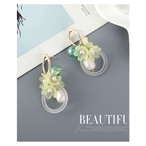 LRC Anting Tusuk Fashion Yellow Hollow Resin Pearl Flower Earrings Y63760