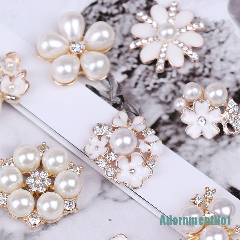 (AdornmentNo1) 10pcs Kancing Mutiara + Berlian Imitasi Untuk Dekorasi