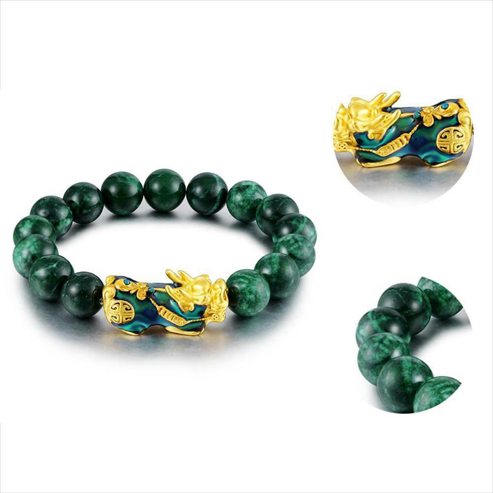 Lucky Feng Shui Mantra Amulet Obsidian Carved Pixiu Green Bracelet Jewelry