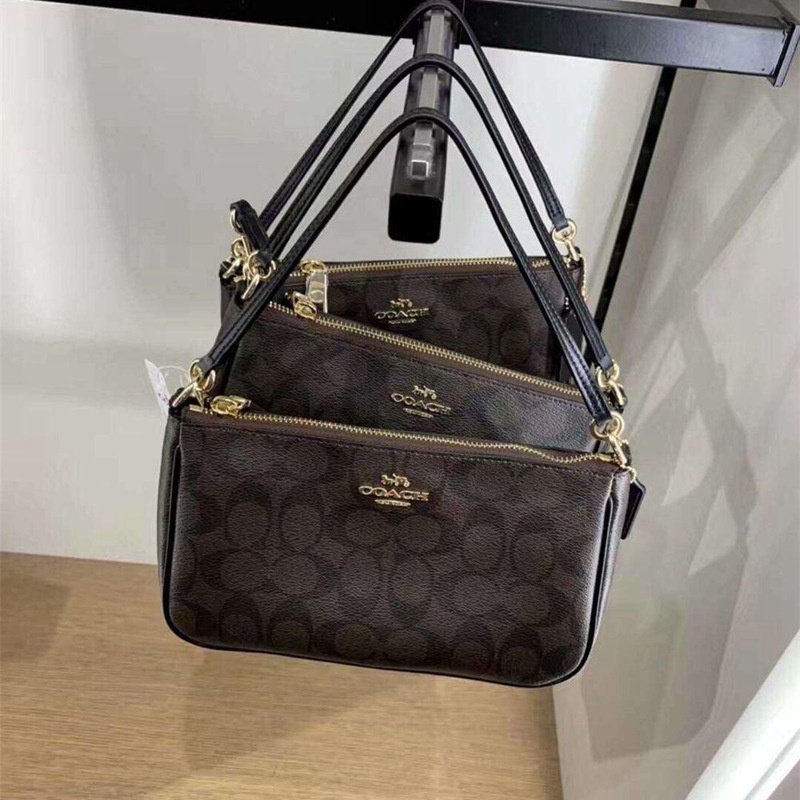 Coach Top Handle Pouch in Signature Mahogany Black/Tas Wanita /Tas Bahu/ tas selempang/Shoulder bag