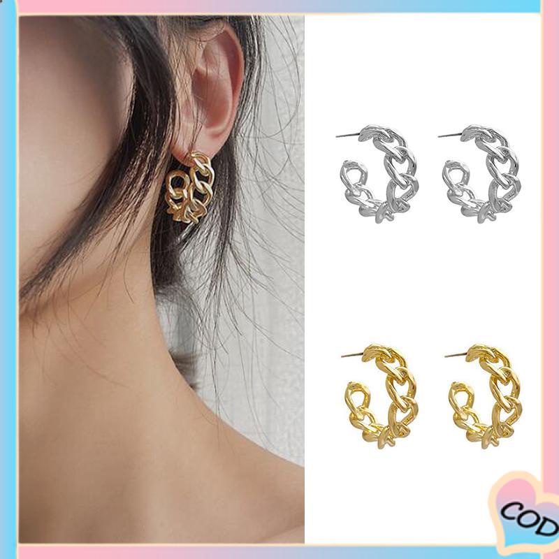 COD❤️ Anting-Anting Retro Fashion Logam Berongga Rantai Stud Earrings Premium Sense Earring-A.one