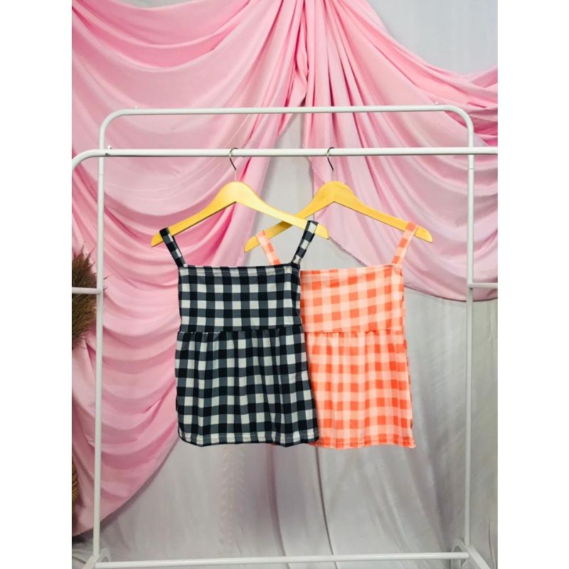BGEMOY-Tanktop Kotak-kotak Kain Tebal dan Melar Cocok Untuk Setelan Rok Pendek Tanktop Halal Untuk H