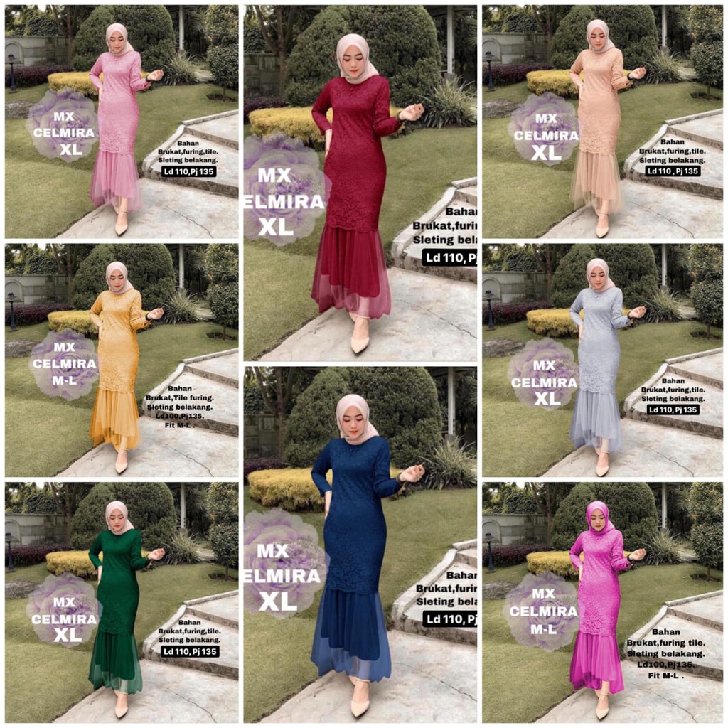 indobest mx CELMIRA BRUKAT MAXY TILE / GAUN PESTA WANITA LENGAN PANJANG FORMAL