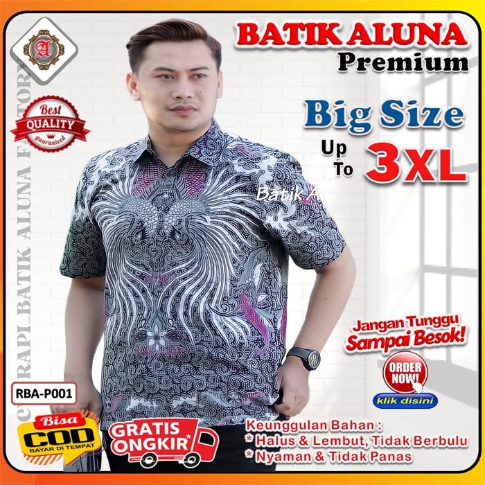 Batik Aluna Hem Kemeja Baju Batik Pria Cowok Lengan Tangan Pendek Modern Mewah Premium Slim Fit Mode