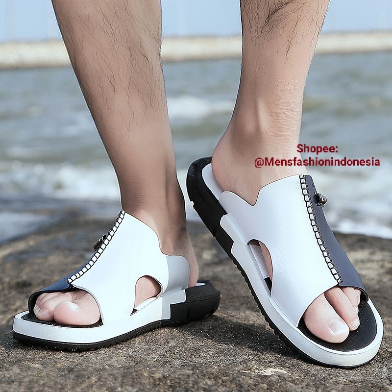 (SANDAL PREMIUM IMPORT) Sandal kulit pria cowok sendal kulit sandal slip sendal slop selop