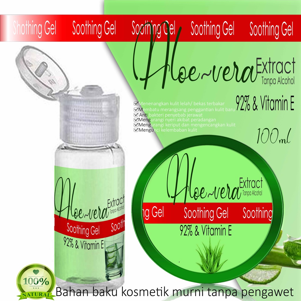 aloe vera lidah buaya gel pelembab kulit dan rambut 92% 100gr sudah ada izin edar resmi by Oke sabun suplayer