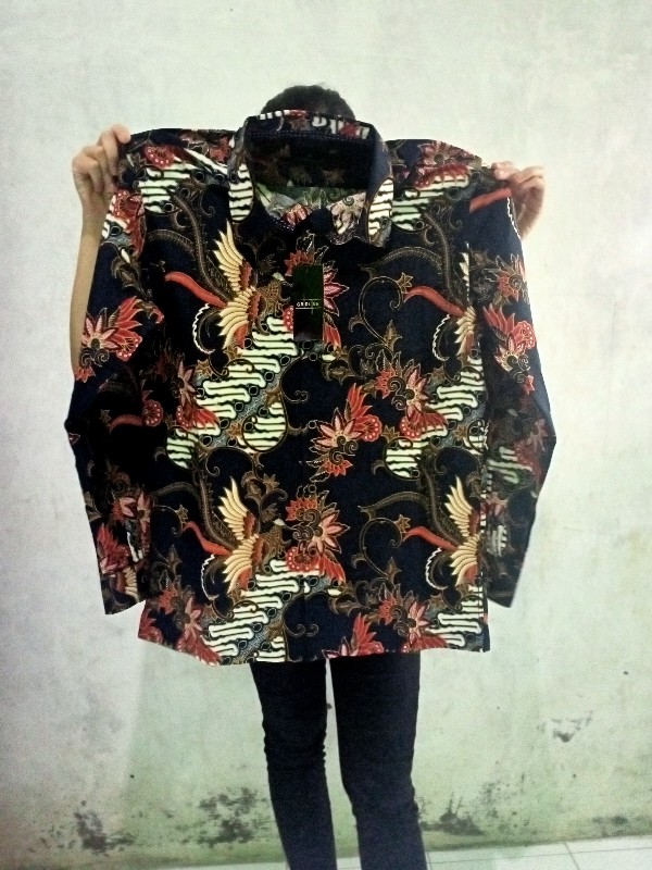 [gridline - Ls037 Navy & Black] Kemeja Batik Slimfit Pria Katun Lengan Panjang Modern Keren Rekomen