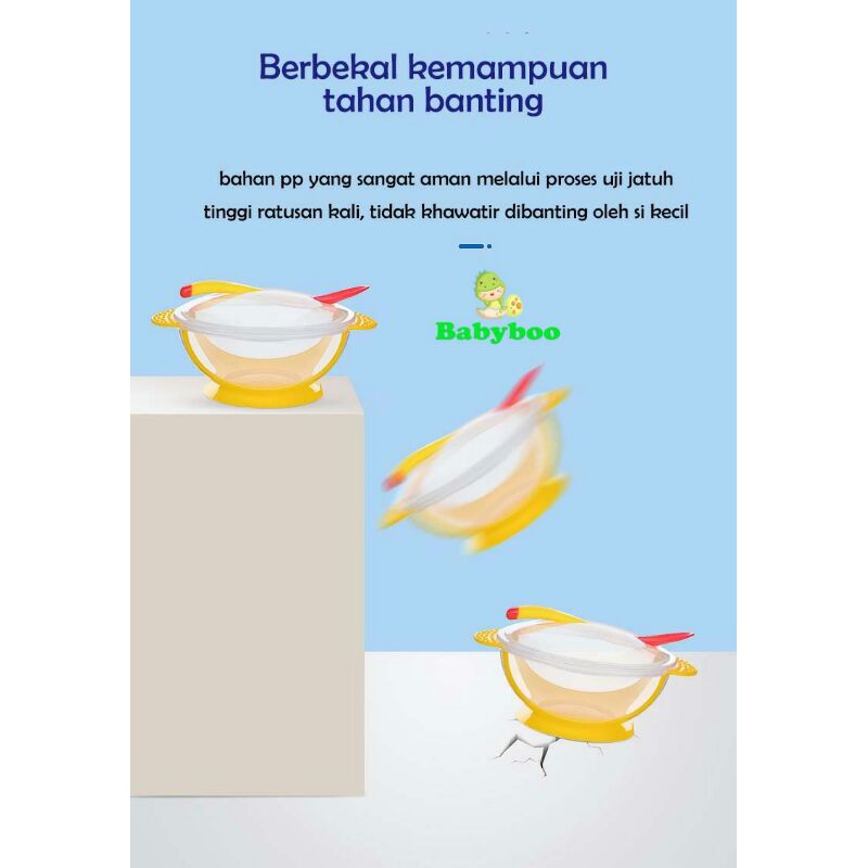 Mangkuk Makan Bayi Anti Slip Set Sendok dan Tutup