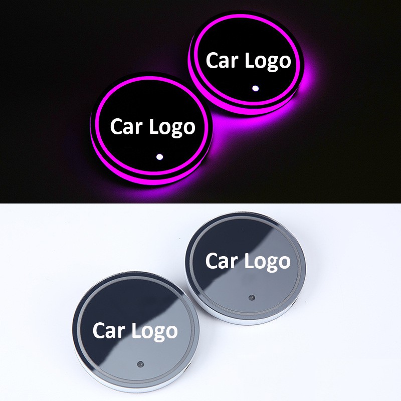 2pcs LED Car Logo water Cup Pad Lights For BMW Toyota Lexus Chevrolet7 Colors Atmosphere Light LED